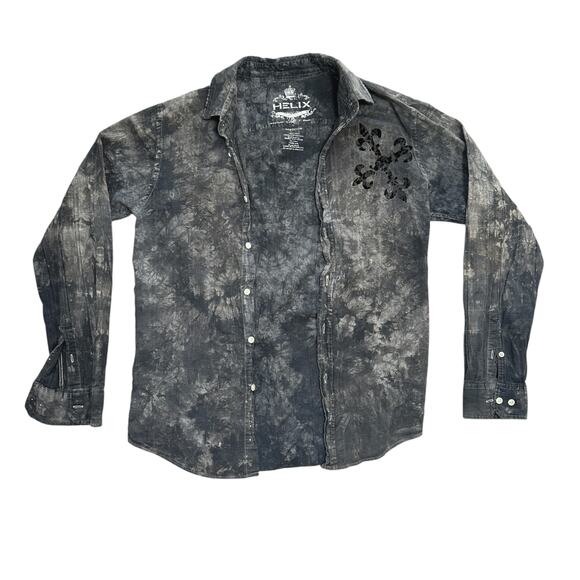 Vintage Y2K Helix Button Down Shirt Gray Velvet Burnout Cross Cotton - Picture 1 of 5